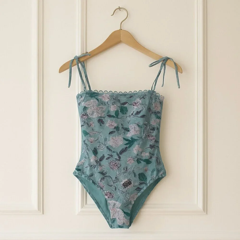NEW Azura Australia Aria Scalloped Lace Floral One Piece Swimsuit NWT